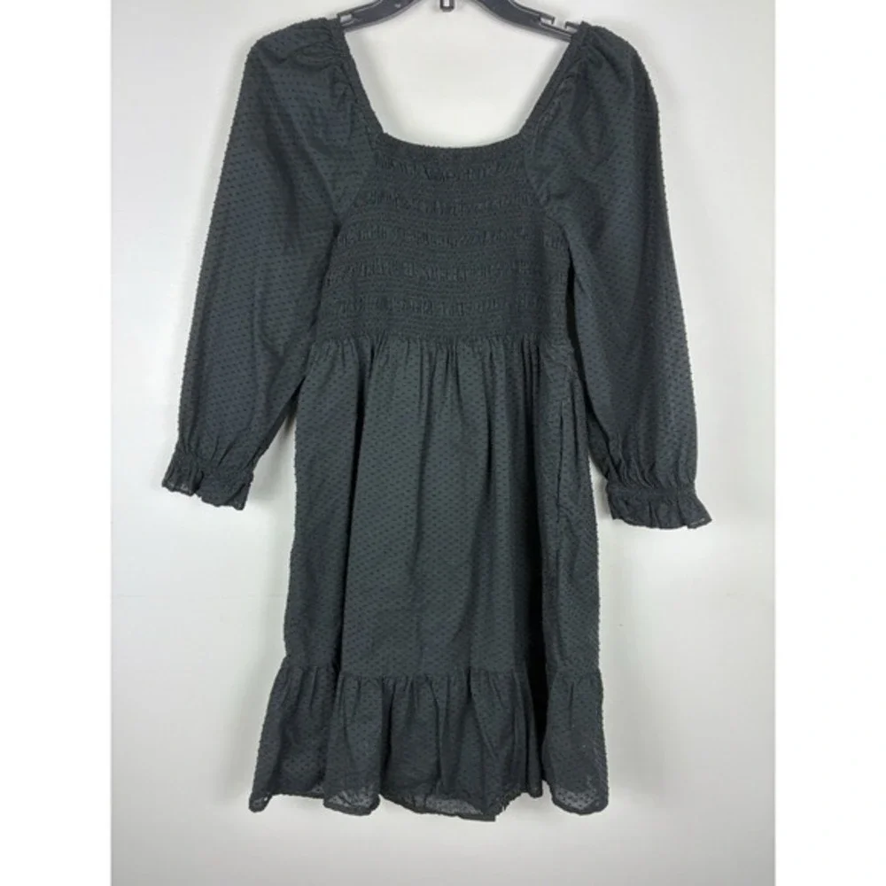 J Crew Black Swiss Dot Long Sleeve Tiered Dress Sz XS Dark Cottagecore Romantic